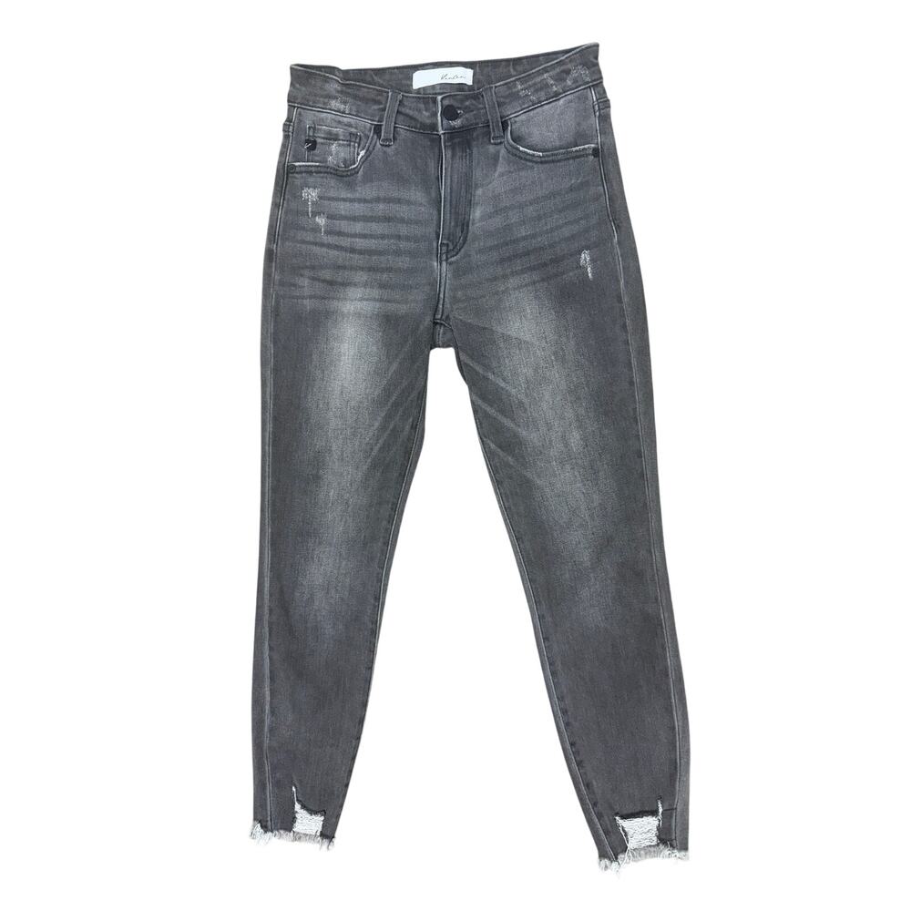 Kancan Charcoal Black Distressed Cropped Skinny Jeans Women's 26